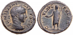 Phillip II, AE 21 (8.89 g) as Caesar. AD 247-249. Heliopolis in Coele-Syria. M IVL PHI-LIP[P]VS CAE[S], laureate, draped and cuirassed bust of Philip ...