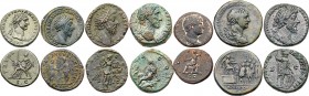 7-piece lot of Roman Bronze issues. Includes a dupondius of Nerva; a dupondius of Trajan; a semis of Hadrian; an as of Antoninus Pius; and a sestertiu...