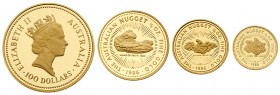 Australia. Nugget Proof Set: 100, 50, 25 and 15 Dollars, 1986. KM-92-89. Total weight 1.8457 ounces. Elizabeth II. Reverse; Nugget. In original case o...