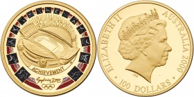 Australia. 100 Dollars, 2000. KM-Unlisted. Weight 0.3212 ounce. Elizabeth II. Sydney 2000 Olympic games. Achievement. Stadium in color. In original ca...