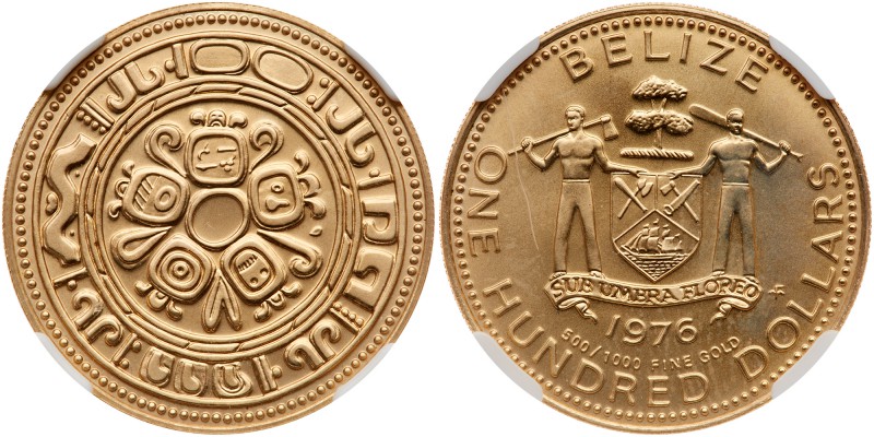 Belize. 100 Dollars, 1976. KM-52. Weight 0.0998 ounce. Ancient Mayan Symbols. NG...