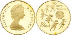 Canada. 100 Dollars, 1979. KM-126. Weight 0.5002 ounce. Elizabeth II. International Year of the Child. Children joining hands. Choice Brilliant Proof....