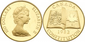 Canada. 100 Dollars, 1982. KM-137. Weight 0.5002 ounce. New Constitution. Choice Brilliant Proof. Estimate Value $500 - 525