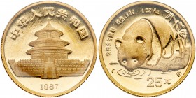 China. 25 Yuan, 1987 (S). KM-161. Weight 0.2497 ounce. Panda drinking. Choice Brilliant Uncirculated. Estimate Value $275 - 300