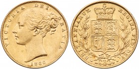 Great Britain. Sovereign, 1866. S.3853; Fr-387i; KM-736.2. Victoria. Die number 21. Lustrous. Extremely Fine. Estimate Value $250 - 275