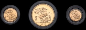 Great Britain. Three Piece Gold Set: 5 Pounds, Sovereign and Half Sovereign, 1984. KM-924, 919, 922. Total weight 1.5307 ounces. Elizabeth II. St. Geo...