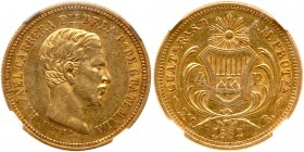 Guatemala. 4 Pesos, 1862-R. Fr-34; KM-181. Bust of Carrera right. Scarce two year type. NGC graded AU-55. Estimate Value $700 - 900 
Ex Richard Stuar...