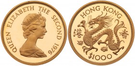 Hong Kong. 1000 Dollars, 1976. Fr-2; KM-40. Weight 0.4708 ounce. Lunar series. Year of the dragon. NGC graded Proof 68 Ultra Cameo. Estimate Value $60...