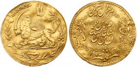 Iran. Gold Bravery Medal, 1313AH (1895). Rabino-66. 11.6 grams. 37 mm. Qajars. Nasir al-Din Shah. AH 1264-1313 / AD 1848-1896. Mounted and repaired. O...