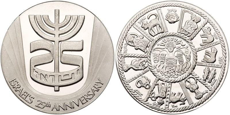 Israel. 25th Anniversary, State Patinum Medal, 1973. 35 mm. 31 grams, 999 fine, ...