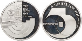 Israel. State Platinum Medal, 1998. 35 mm. 31 grams, 999 fine. Israel's 50th Anniversary. Features the Western Wall, the Knesset, large menorah, and i...