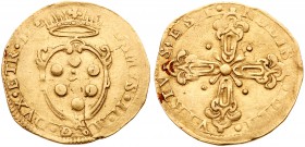 Italian States: Florence. Doppia, ND. Fr-312; Mir-253 (Rare). 6.6 grams. Cosimo II, 1609-1621. Crowned arms. Reverse ; Cross. Variety with small lette...
