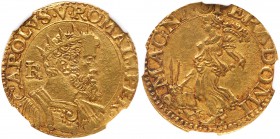 Italian States: Naples. 2 Scudi d' oro, ND. Fr-831. 6.74 grams. Carlo V, 1519-1556. Radiant bust right. Reverse ; Peace standing. Well struck example ...