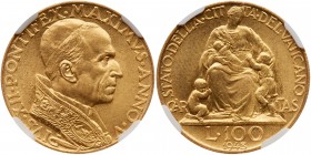 Italian States: Papal/Roman States. 100 Lire, 1943. Fr-287; KM-39; Pagani-709(R). Anno V. Pius XII. Bust right. Reverse ; Charity seated with children...