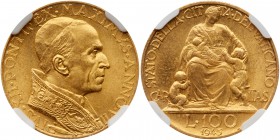 Italian States: Papal/Roman States. 100 Lire, 1945. Fr-287; KM-39; Pagani-711(R2). Anno VII. Pius XII. Bust right. Reverse ; Charity seated with child...
