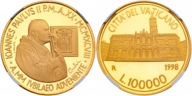 Italian States: Papal/Roman States. 100000 Lire, 1998R. KM-302. Weight 0.4422 ounce. Year XX. Basilica of Saint Mary. Pope John Paul II. NGC graded Pr...