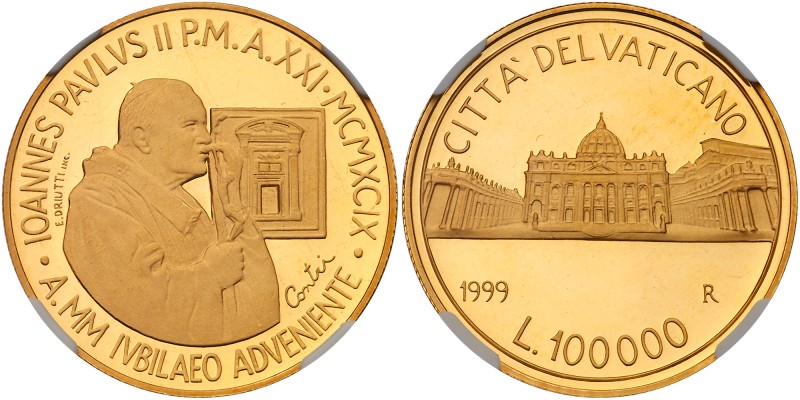 Italian States: Papal/Roman States. 100,000 Lire, 1999. KM-321. Weight 0.4422 ou...