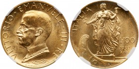 Italy. 100 Lire, 1932-R. Fr-33; KM-72; Pagani-648. Year X. Vittorio Emanuele III. Head left. Reverse ; Italia on prow of ship. NGC graded MS-65. Estim...