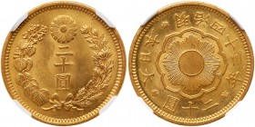 Japan. 20 Yen, Meiji 43 (1910). Fr-45a; KM-Y34. Mutsuhito, 1867-1912. NGC graded MS-63+. Estimate Value $1,500 - 1,700