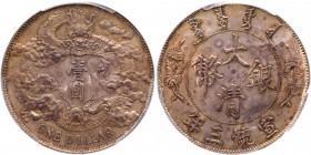 China - Empire. Dollar, Year 3 (1911). L&M-37; Y-31. Dragon. Deeply toned. PCGS graded MS-62. Estimate Value $2,000 - 2,500