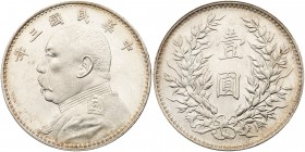 China -Republic. Dollar, Year 3 (1914). L&M-63; Y-329. Yuan Shih-kai. Brilliant white luster. At grading Service, Final grade on Web Site. Estimate Va...