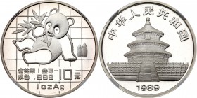 China. 10 Yuan, 1989. KM-A221. Baby panda on grid background. Lot of 5 coins. NGC graded MS-68. Estimate Value $250 - 300