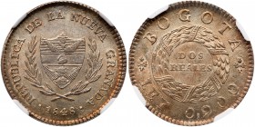 Colombia. 2 Reales, 1848 (Bogota). KM-105. Attractively toned with considerable amount of original mint fresh luster. NGC graded MS-63. Estimate Value...