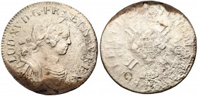 France. Ecu, 1725-H (La Rochelle). Dav-1329; KM-472.9. 18 grams Louis XV, 1715-1774. Heavily corroded on both sides, date and mint clear, silvery surf...