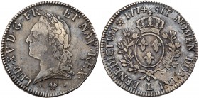 France. Ecu, 1774-L (Bayonne). Dav-1332; KM-551.9. Louis XV. Minor obverse adjustment marks. Toned. Very Fine. Estimate Value $100 - 125