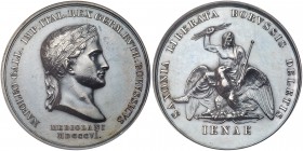 France. Battle of Jena Medal, 1806. Bramsen-539; Julius-1598. Silver. 41 mm. By Manfredini. Napoleon I, laureate head right. Reverse ; Figure of Jupit...
