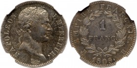 France. Franc, 1809-H (La Rochelle). KM-692.6; C-163; Gad-447. Napoleon I. Laureate head right. Lovely original old cabinet toning with a hint of clea...