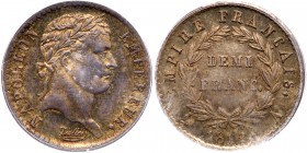 France. &frac12; Franc, 1812-A. KM-691.1. Napoleon I. Laureate head right. Toned. PCGS graded MS-63. Estimate Value $350 - 400