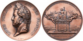 France. Medal, 1842. Collignon-1288. Bronze. 113 mm. 599 grams. By A. Bovy. Hallmark, bow. Law Establishing Railroads. Louis Philippe I, laureate head...