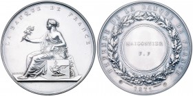 France. Third Republic. Medal, 1871. Coll-1028. Silver. 65 mm. By J.P. Droz and Borrel. Defense of the Bank of France. Obverse; Fortune seated holding...