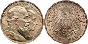 German States: Baden. 5 Mark, 1906. KM-277; J-35. Golden Wedding Anniversary. PCGS graded MS-65. Estimate Value $225 - 275