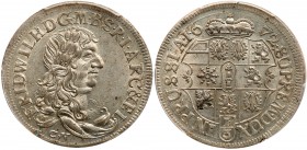 German States: Brandenburg. 1/3 Taler, 1672-CV. KM-379. Friedrich Wilhelm. Laureate head right. Reverse ; Crowned arms. Lustrous. PCGS graded AU-58. E...