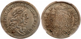 German States: Brandenburg. 1/3 Taler, 1674-HS. KM-390. Friedrich Wilhelm. Laureate head right. Reverse ; Crowned arms. PCGS graded MS-62. Estimate Va...