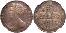 Great Britain. Crown, 1708. S.3602; ESC-108. Queen Anne. After Union. Second bust left. Reverse ; Plumes in angles. Toned. NGC graded EF-45. Estimate ...