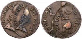 Great Britain. Counterfeit or 'Evasion' Halfpenny Mint Error, 1775. S.3774 type. George III. Double struck. Second strike 30% off center. Not holder, ...