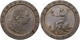 Great Britain. 'Cartwheel' 2 Pence, 1797. S.3776; KM-619. George III. Laureated head right. Reverse; Britannia seated left. Extremely Fine. Estimate V...