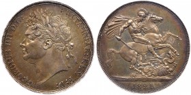 Great Britain. Crown, 1821. S.3805; ESC-246; Dav-104; KM-680.1. George IV. Regnal year SECUNDO on edge in raised letters. Obverse, Pistrucci's laureat...