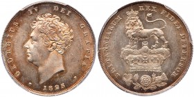 Great Britain. Shilling, 1825. S.3812; ESC-1254; KM-694. George IV. Obverse; Bare headed later portrait of monarch. Reverse; Lion perched on crown. Mi...