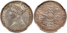 Great Britain. 'Godless' Florin, 1849. S.3890; ESC-802; KM-745. Victoria. Attractive original mint bloom. NGC graded MS-63+. Estimate Value $350 - 400