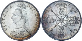Great Britain. Double Florin, 1887. S. 3923; ESC-395; KM-763. Victoria. Arabic 1 in date. Obverse, JE Boehm's 'Jubilee' bust of queen left. Reverse; C...