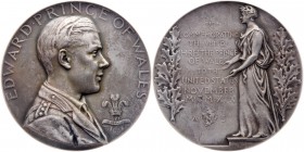 Great Britain. Medal, 1919. BHM-4136; Eimer-1968. Silver. 63 mm. Edward Prince of Wales Visits United States. Bust right. Reverse ; Columbia standing ...
