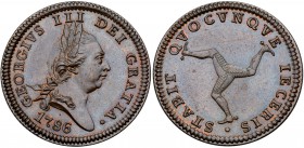 Isle of Man. Penny, 1786. Prid-16; KM-9.1. Engrailed edge. George III. Laureate head right. Reverse; Triskeles. NGC graded MS-64 Brown. Estimate Value...