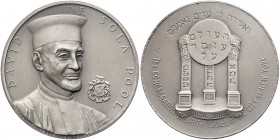 Israel. Rabbi David de Sola Pool, Official Silver Medal Not Sold to the Public, 1970. 59 mm. 117 grams, 935 fine. Rare, only 285 minted. Rabbi of Shea...
