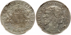 Italian States: Genoa. Gianuino, 1668. CNI 37 var. Crowned coat of arms between two griffins, below year. Reverse ; Double head. NGC graded MS-61. Est...
