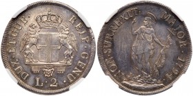 Italian States: Genoa. 2 Lira, 1794. KM-244. Crowned and supported arms. Reverse ; John the Baptist standing holding staff with banner. Attractively t...
