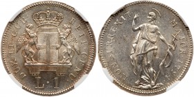 Italian States: Genoa. Lira, 1794. KM-211a. Crowned and supported arms. Reverse ; John the Baptist standing holding staff with banner. NGC graded MS-6...
